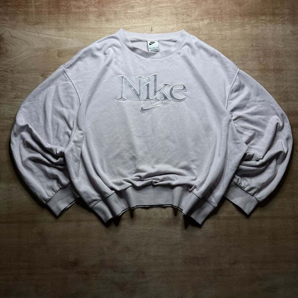 Nike XXL Pink Embroidered Spellout Swoosh Crewneck Sweatshirt Y2K Style